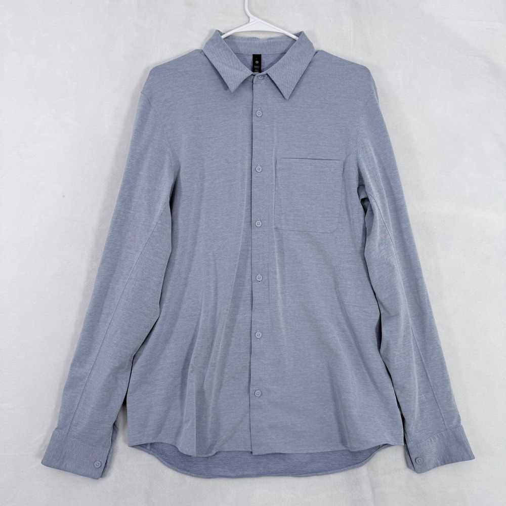 Lululemon Commission Shirt Mens L Blue Pocket Stretch Basic Casual Button Up